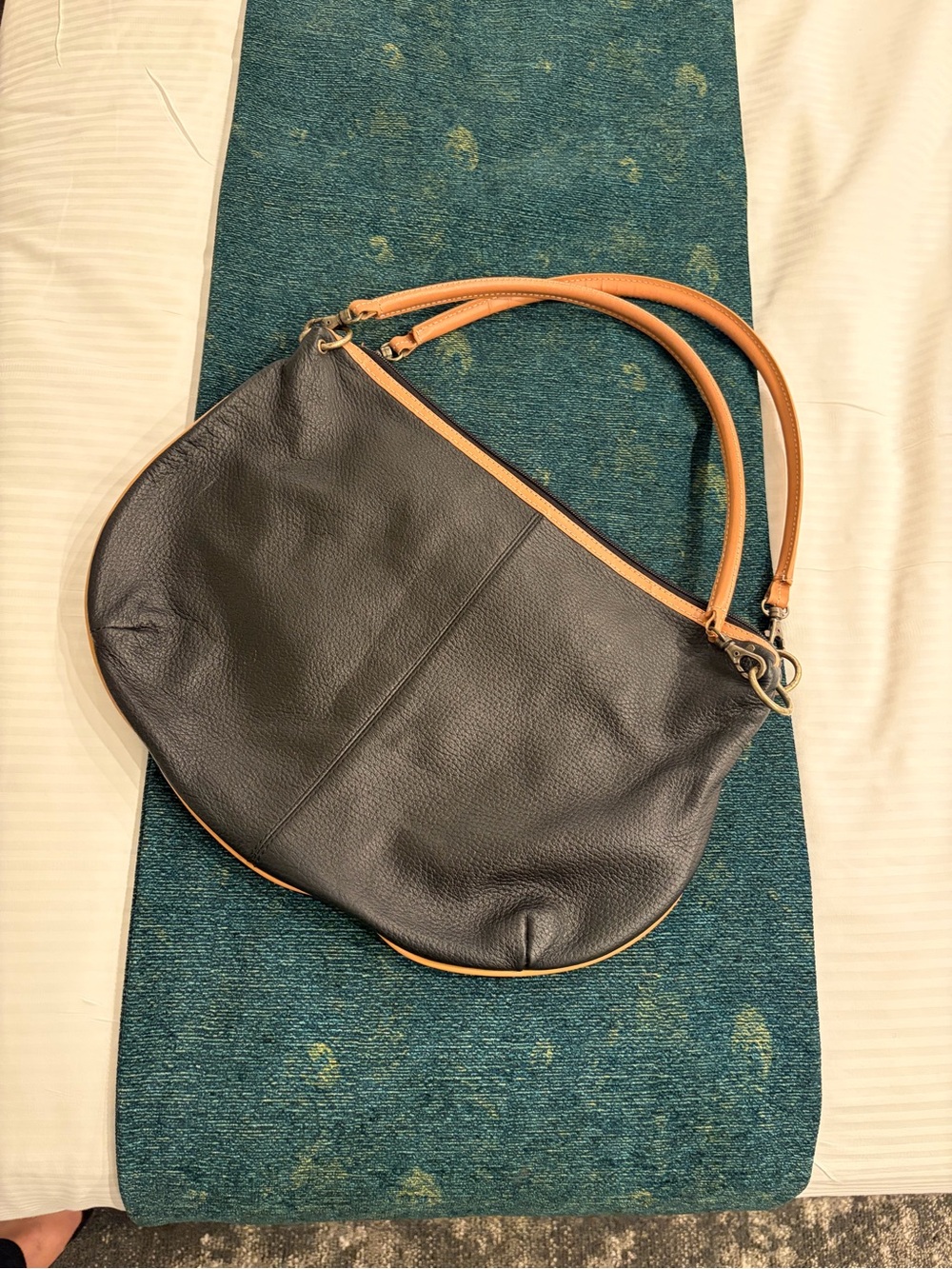 Maxx New York Black Hobo Bag with Tan Trim and Handles